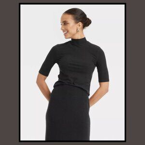 Women's Elbow Sleeve Mock Turtleneck Ribbed T-Shirt - A New Day™